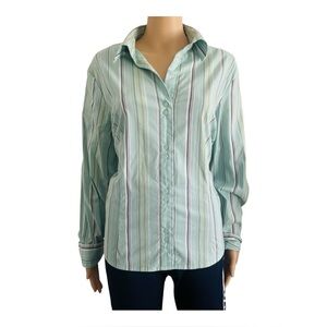 Lemon Grass Studio vintage retro stretch pastel green blouse striped Women XL